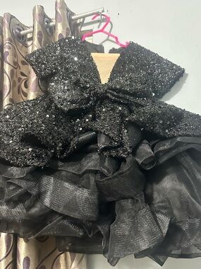 Girls Black Sparkle Party Dress with Bow
